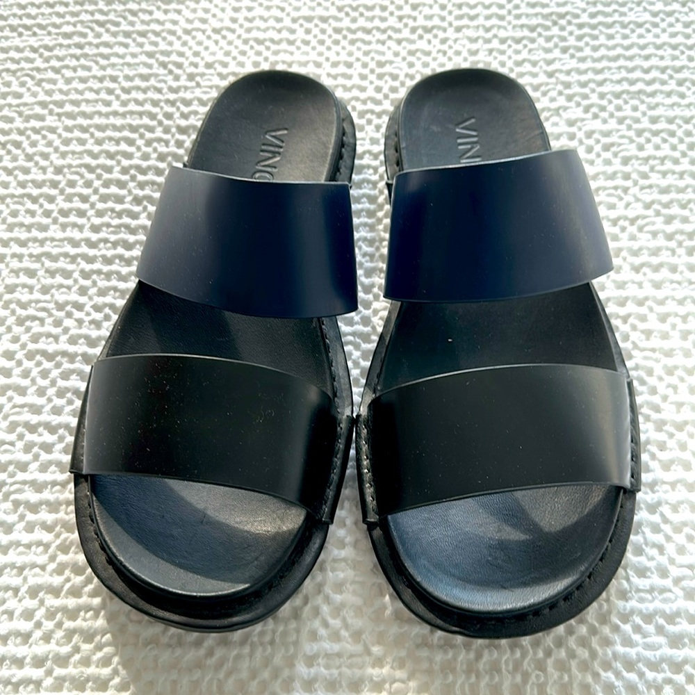 Vince Navy and Black Leather Sandals
